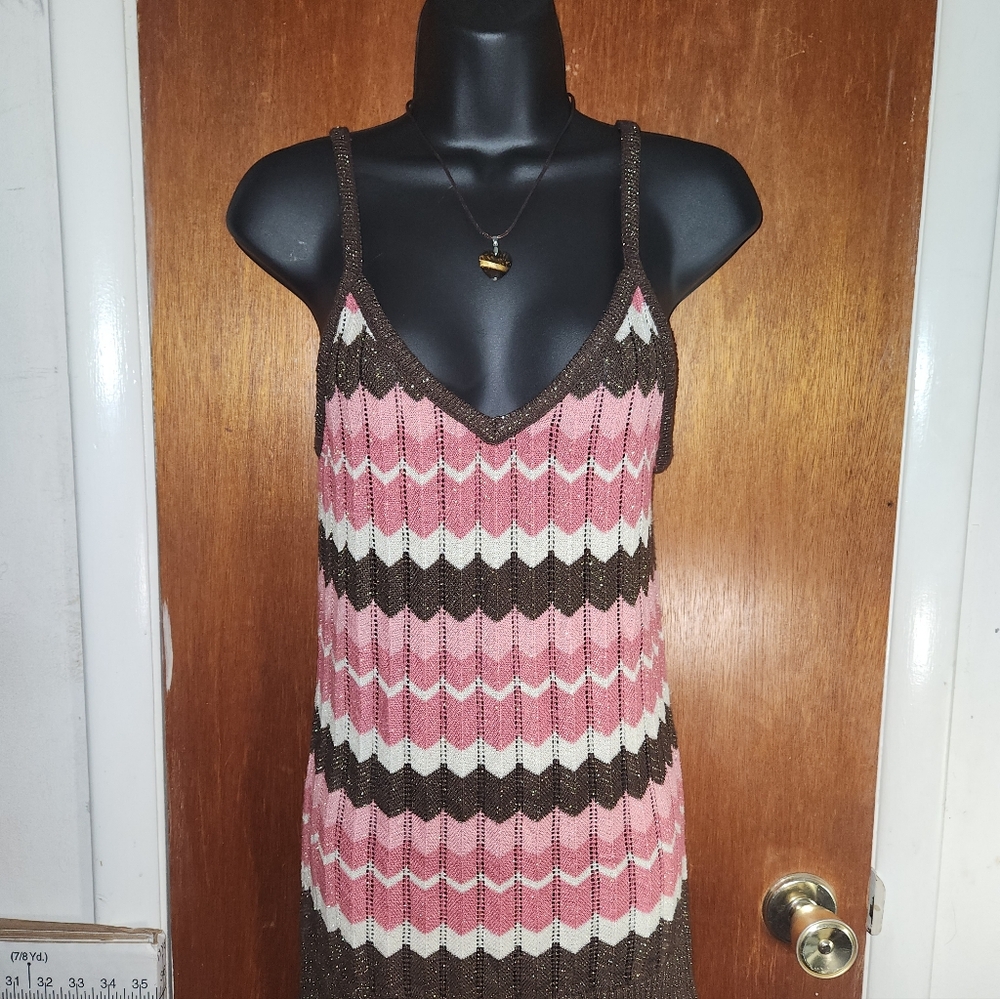 Pink and Brown Striped Knit Dress By No Boundries